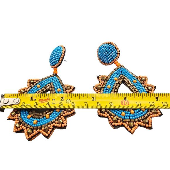 Artisan Like Earrings Intricate Bead Work Statement Colorful Reversible Fashion - Picture 4 of 5